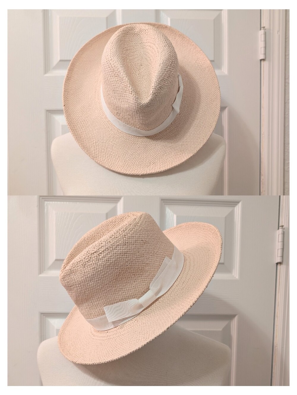 Nordstrom Halogen Blush Pink Straw Ribbon Hat Adjustable